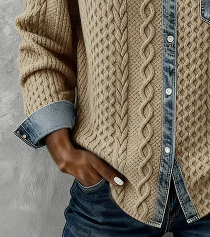 Stricktop mit Zopfmuster und Hemdkragen für Damen | Liréa