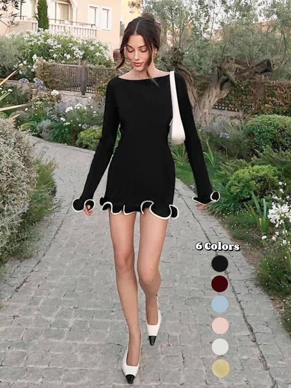 Elegantes A-Linien-Kleid mit Colorblock und Wellen-Saum für Damen | Mila