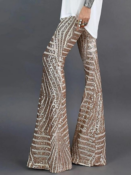  Ausgestellte Glitzerhose für Damen mit funkelndem Look und weitem Bein