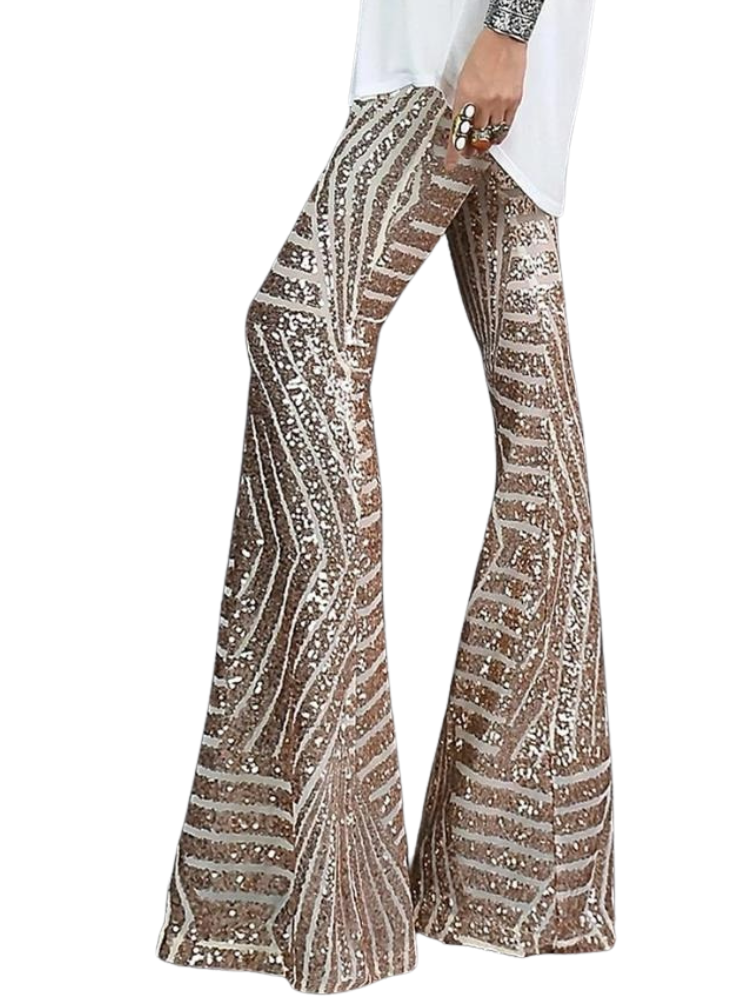  Ausgestellte Glitzerhose für Damen mit funkelndem Look und weitem Bein