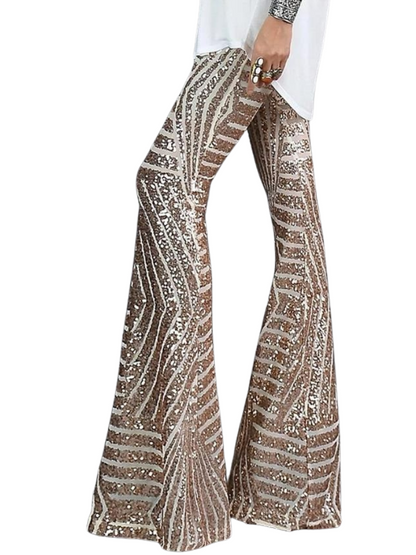  Ausgestellte Glitzerhose für Damen mit funkelndem Look und weitem Bein
