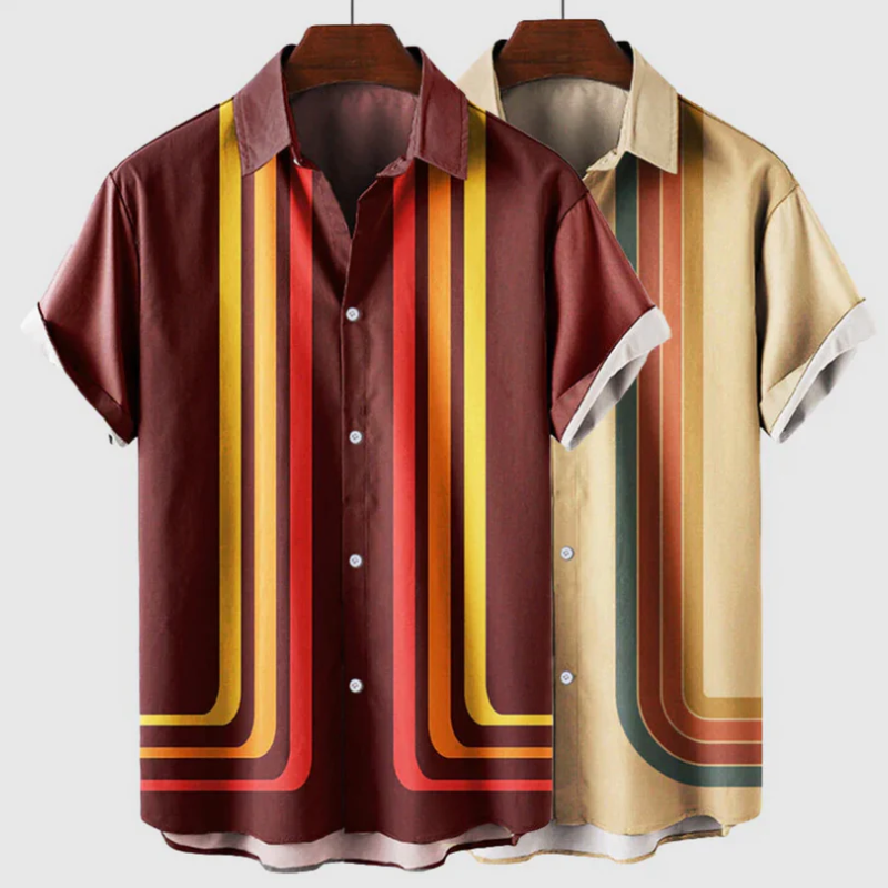 Bedrucktes Vintage-Sommerhemd für Herren mit Retro-Muster – ideal für warme Tage und Freizeit
