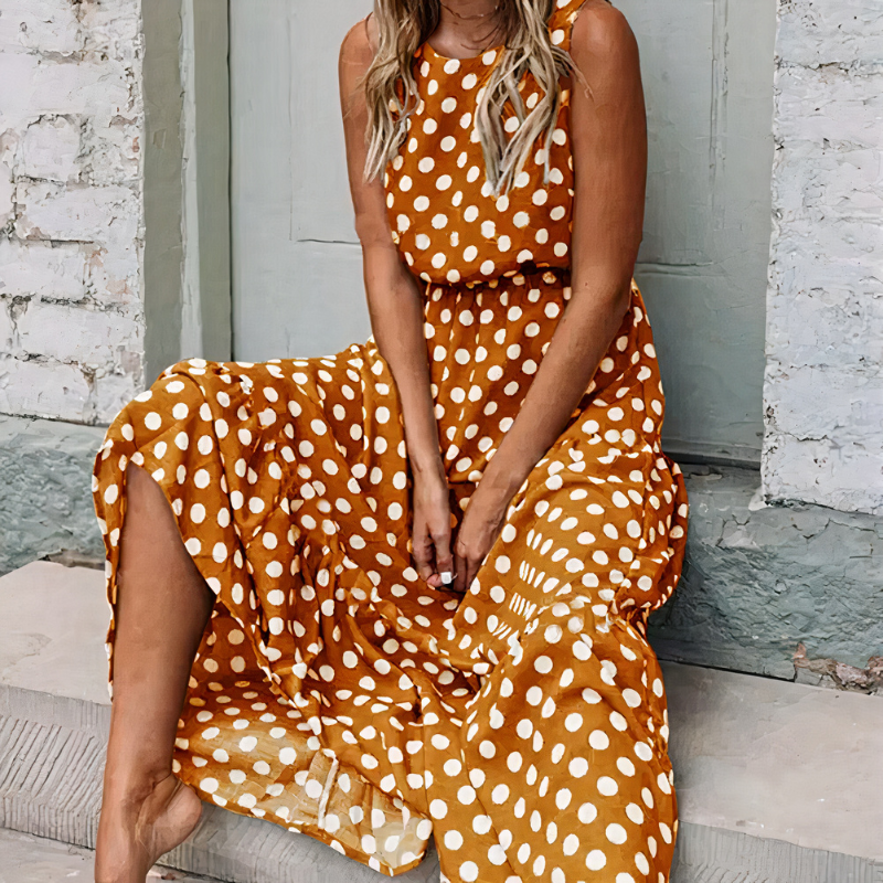 Damen ärmelloses Vintage-Kleid mit Polka-Dots im Retro-Stil für Alltag und besondere Anlässe