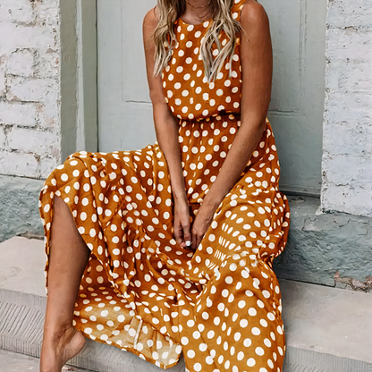 Damen ärmelloses Vintage-Kleid mit Polka-Dots im Retro-Stil für Alltag und besondere Anlässe