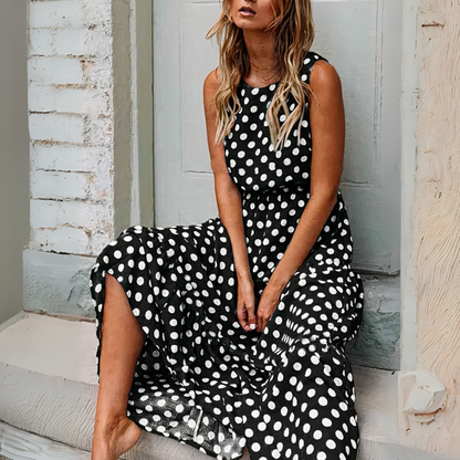 Damen ärmelloses Vintage-Kleid mit Polka-Dots im Retro-Stil für Alltag und besondere Anlässe