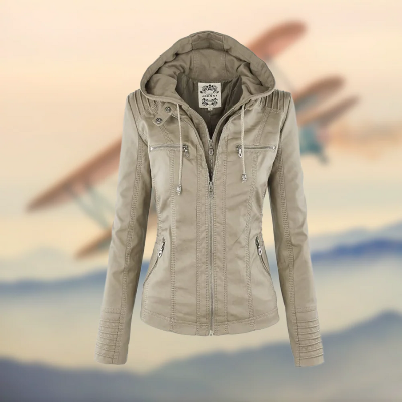 Damen Bikerjacke mit Kapuze im modernen urbanen Stil