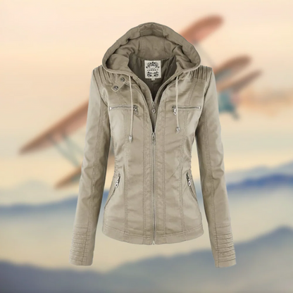 Damen Bikerjacke mit Kapuze im modernen urbanen Stil