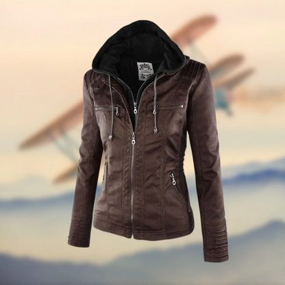 Damen Bikerjacke mit Kapuze im modernen urbanen Stil