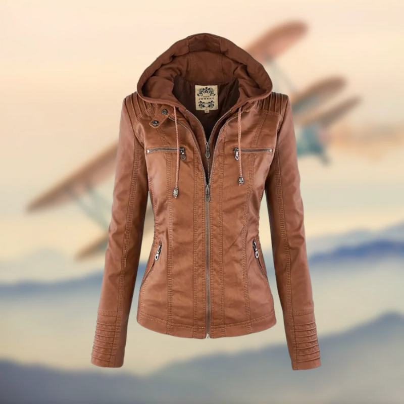 Damen Bikerjacke mit Kapuze im modernen urbanen Stil