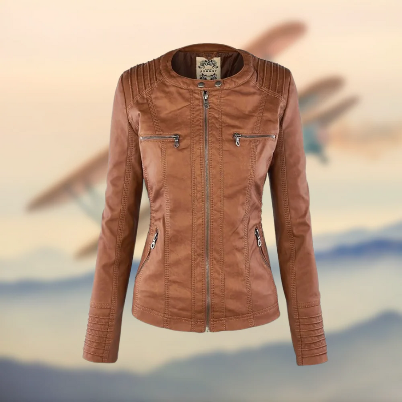 Damen Bikerjacke mit Kapuze im modernen urbanen Stil
