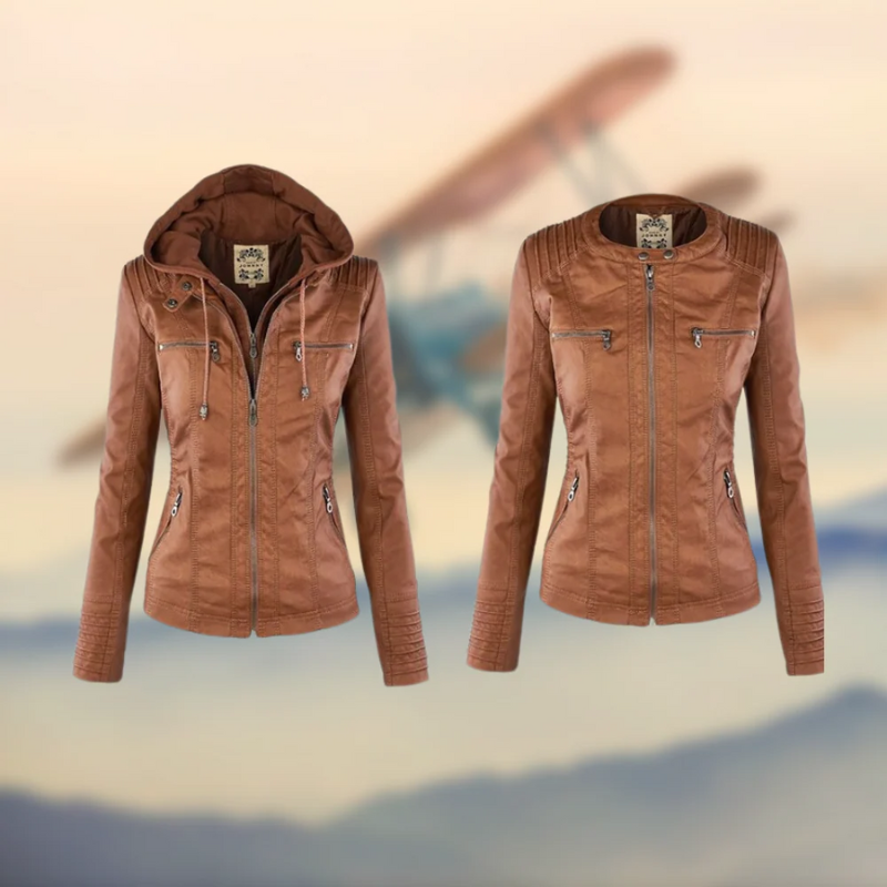 Damen Bikerjacke mit Kapuze im modernen urbanen Stil