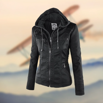 Damen Bikerjacke mit Kapuze im modernen urbanen Stil