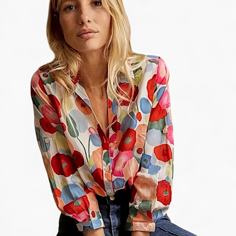 Damen Boho-Bluse mit Blumenmuster – leichte Bluse mit floralem Design, perfekt für Freizeit und Alltag.