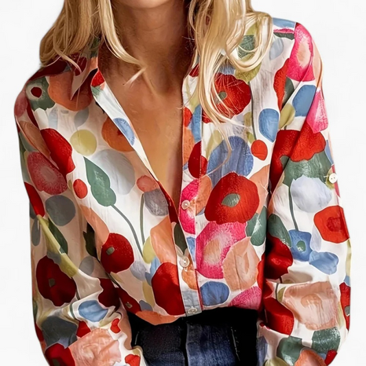 Damen Boho-Bluse mit Blumenmuster – leichte Bluse mit floralem Design, perfekt für Freizeit und Alltag.