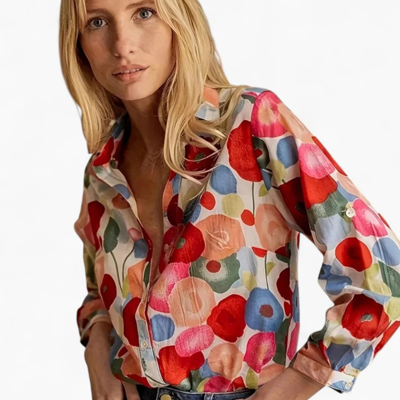 Damen Boho-Bluse mit Blumenmuster – leichte Bluse mit floralem Design, perfekt für Freizeit und Alltag.