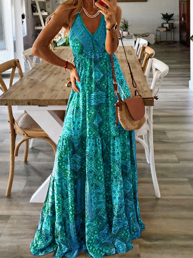 Damen Boho Sommerkleid Kleid in schwungvollem Schnitt mit verspielten Details, perfekt für warme Tage und Festivals.

