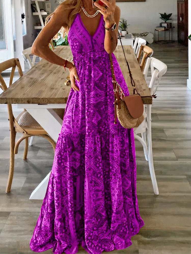 Damen Boho Sommerkleid Kleid in schwungvollem Schnitt mit verspielten Details, perfekt für warme Tage und Festivals.

