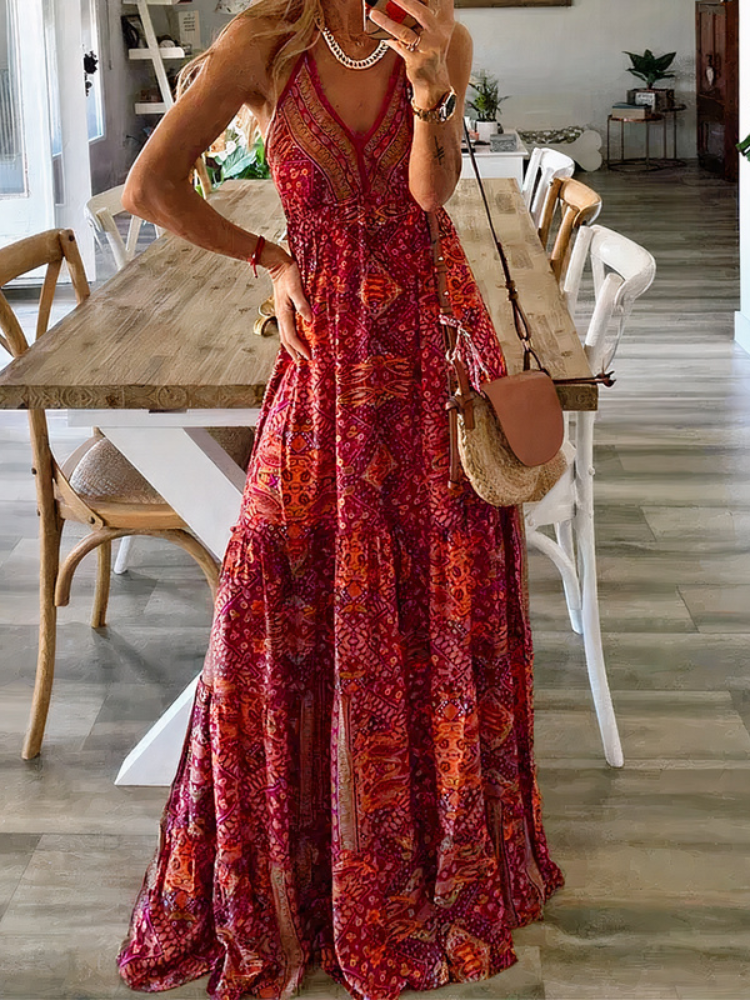 Damen Boho Sommerkleid Kleid in schwungvollem Schnitt mit verspielten Details, perfekt für warme Tage und Festivals.

