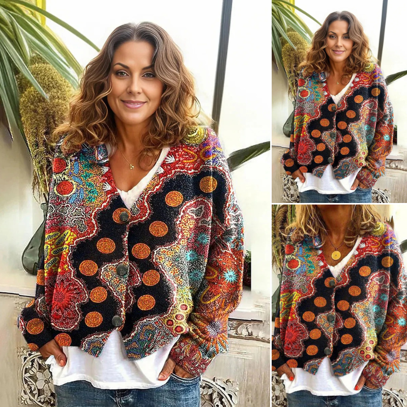 Damen bunter Boho-Cardigan mit farbenfrohem Design für lässige Outfits
