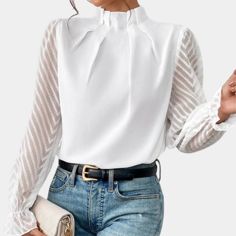  Damen elegante Vintage-Bluse mit klassischem Schnitt und stilvollen Details