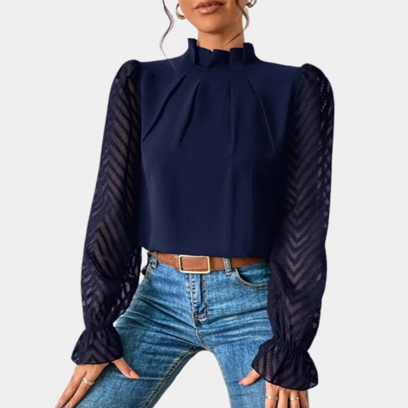  Damen elegante Vintage-Bluse mit klassischem Schnitt und stilvollen Details