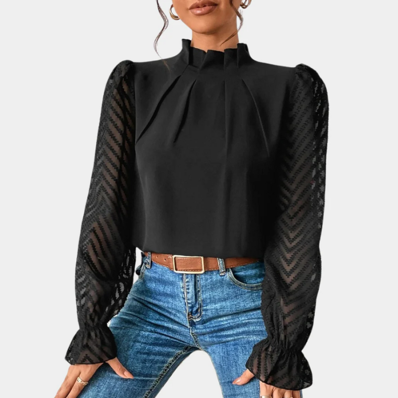  Damen elegante Vintage-Bluse mit klassischem Schnitt und stilvollen Details