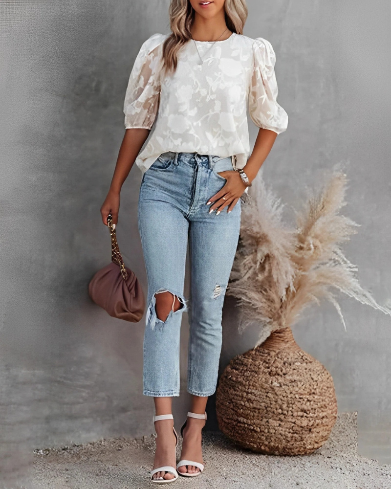 Damen elegante Vintage-Bluse mit klassischem Design, ideal für stilvolle Looks im Alltag oder zu besonderen Anlässen.