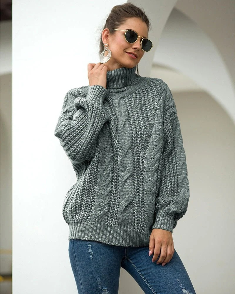 Damen eleganter grober Zopfstrickpullover mit zeitlosem Design