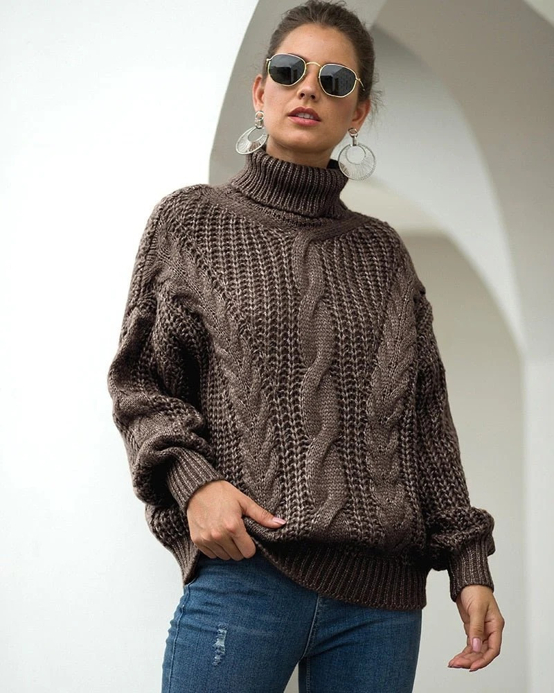 Damen eleganter grober Zopfstrickpullover mit zeitlosem Design