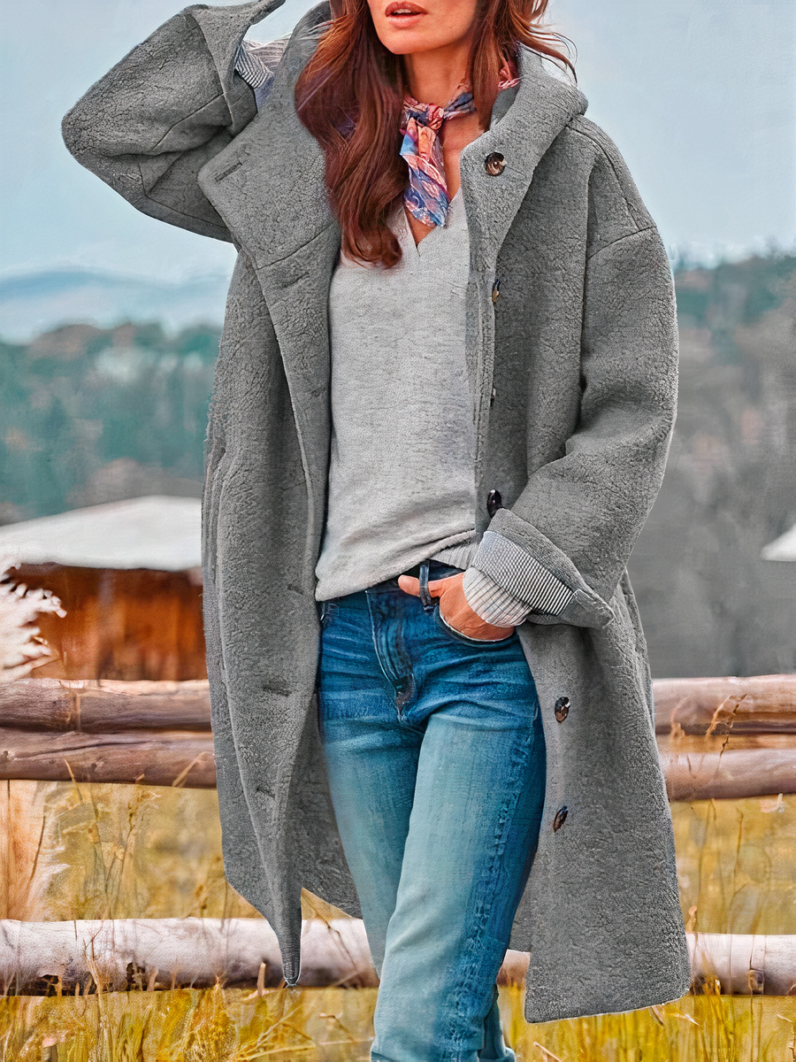 Damen eleganter Mantel mit Kapuze, ideal für kühle Tage und vielseitige Outfits