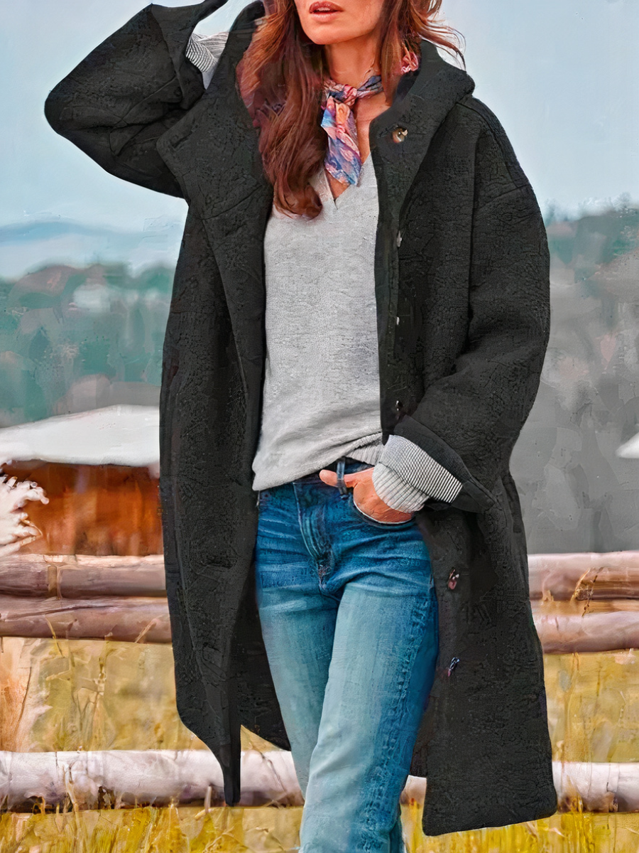 Damen eleganter Mantel mit Kapuze, ideal für kühle Tage und vielseitige Outfits