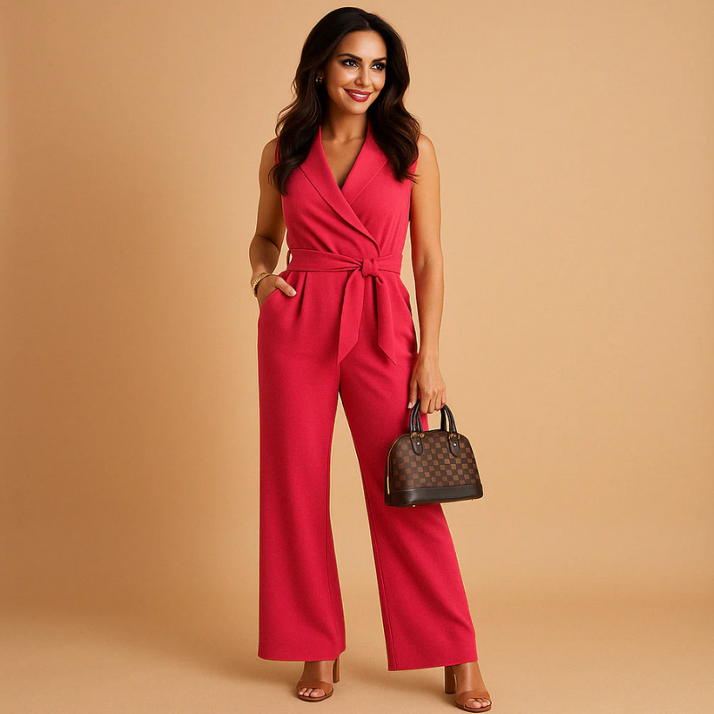  Damen eleganter Wickel-Jumpsuit mit schmeichelnder Passform und modernem Design.