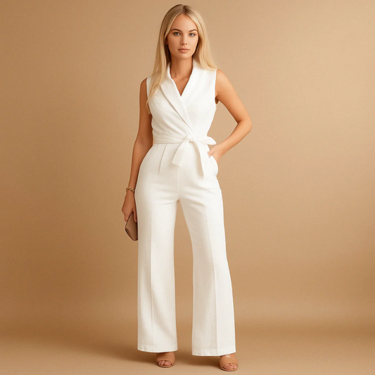  Damen eleganter Wickel-Jumpsuit mit schmeichelnder Passform und modernem Design.