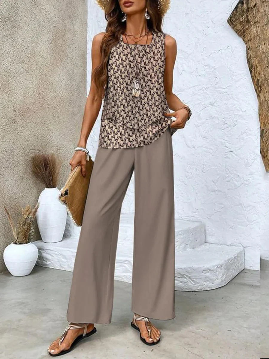 Damen elegantes ärmelloses Oberteil- und Hosen-Set für moderne, stilvolle Outfits