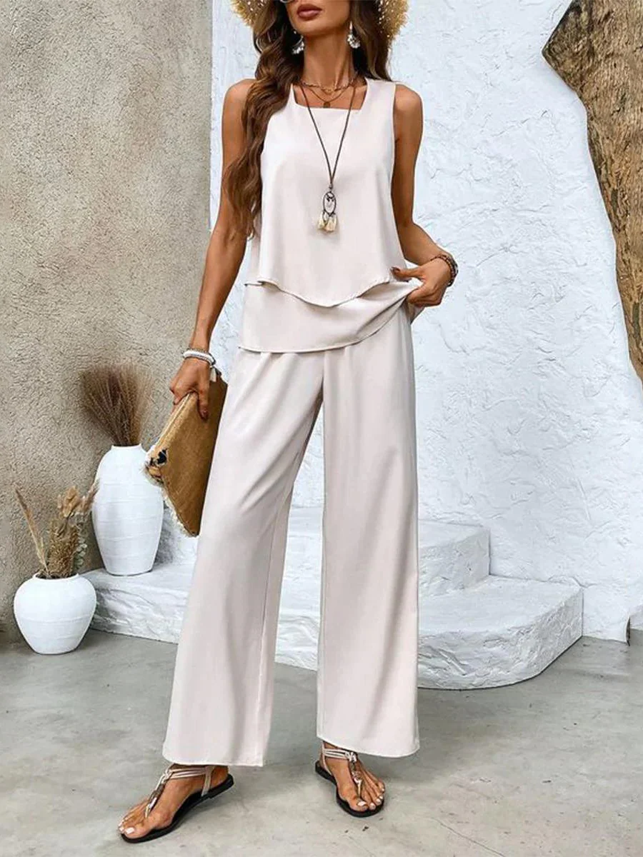 Damen elegantes ärmelloses Oberteil- und Hosen-Set für moderne, stilvolle Outfits