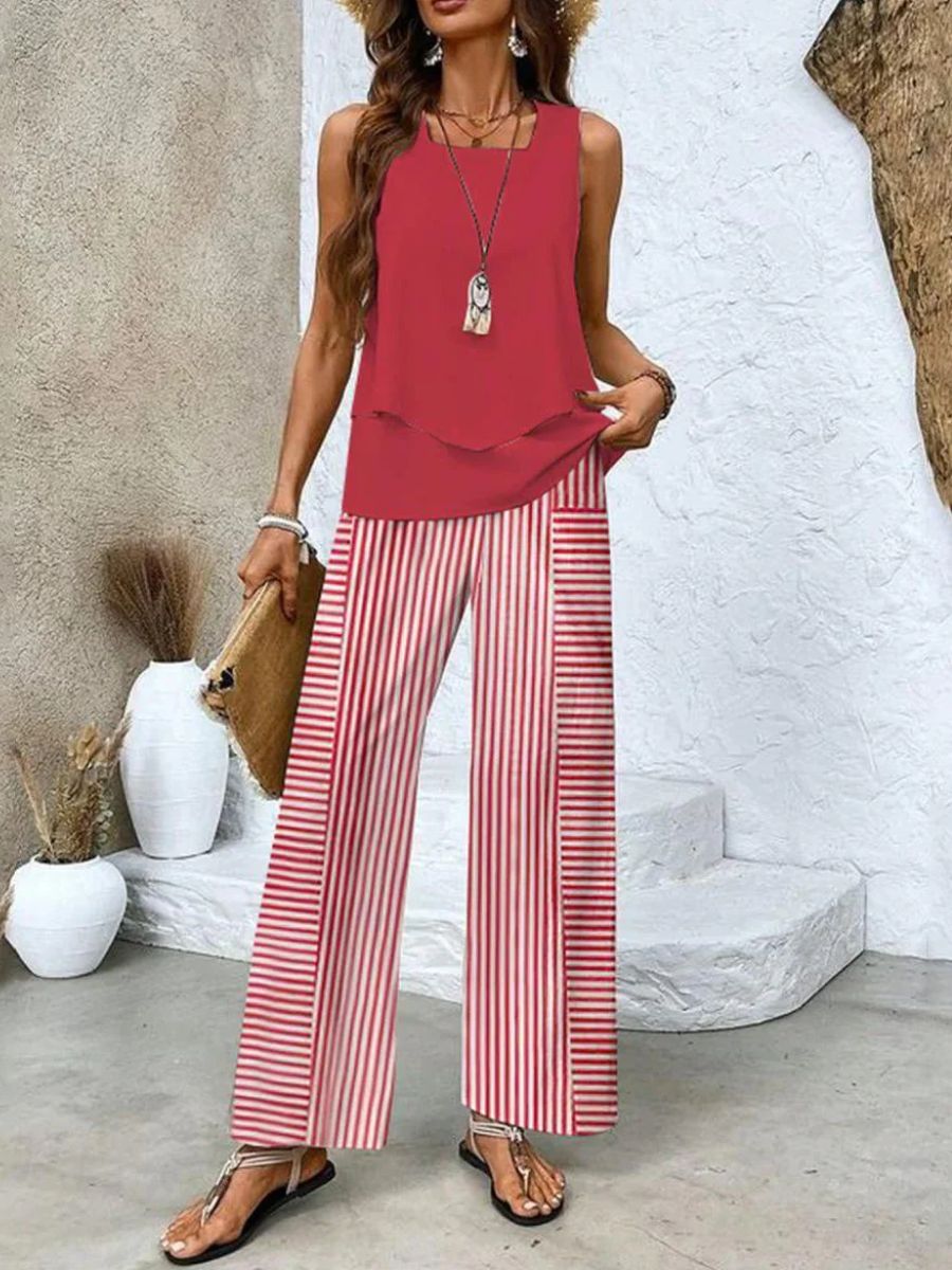 Damen elegantes ärmelloses Oberteil- und Hosen-Set für moderne, stilvolle Outfits