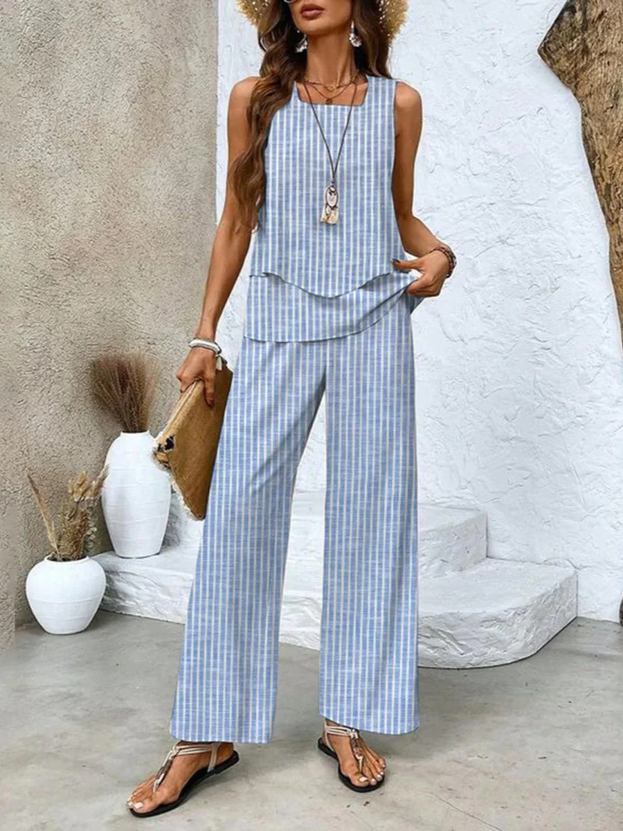 Damen elegantes ärmelloses Oberteil- und Hosen-Set für moderne, stilvolle Outfits
