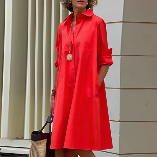 Damen elegantes Hemdkleid mit langen Ärmeln – stilvolles Kleid für Alltag und besondere Anlässe.