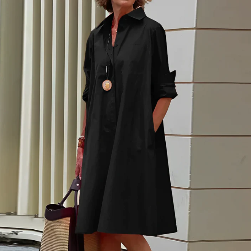 Damen elegantes Hemdkleid mit langen Ärmeln – stilvolles Kleid für Alltag und besondere Anlässe.