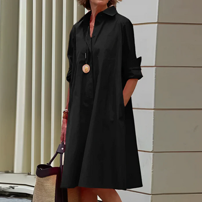 Damen elegantes Hemdkleid mit langen Ärmeln – stilvolles Kleid für Alltag und besondere Anlässe.