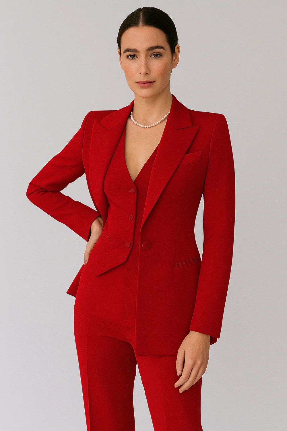 Damen elegantes klassisches 3-teiliges Anzug-Set mit Blazer, Weste und Hose für Büro oder Event