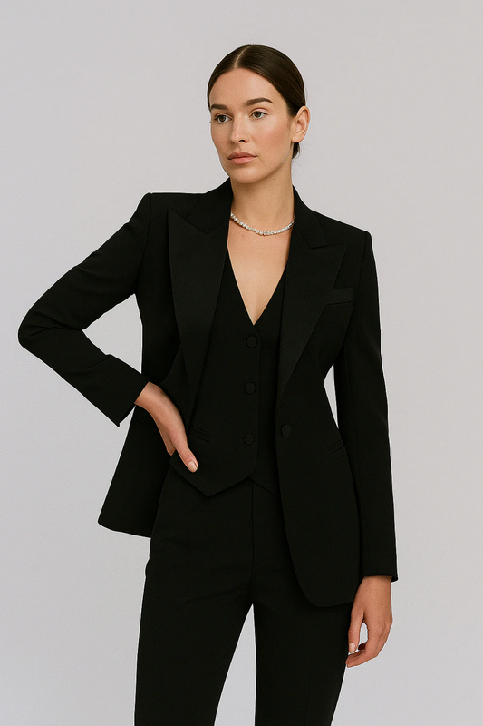 Damen elegantes klassisches 3-teiliges Anzug-Set mit Blazer, Weste und Hose für Büro oder Event