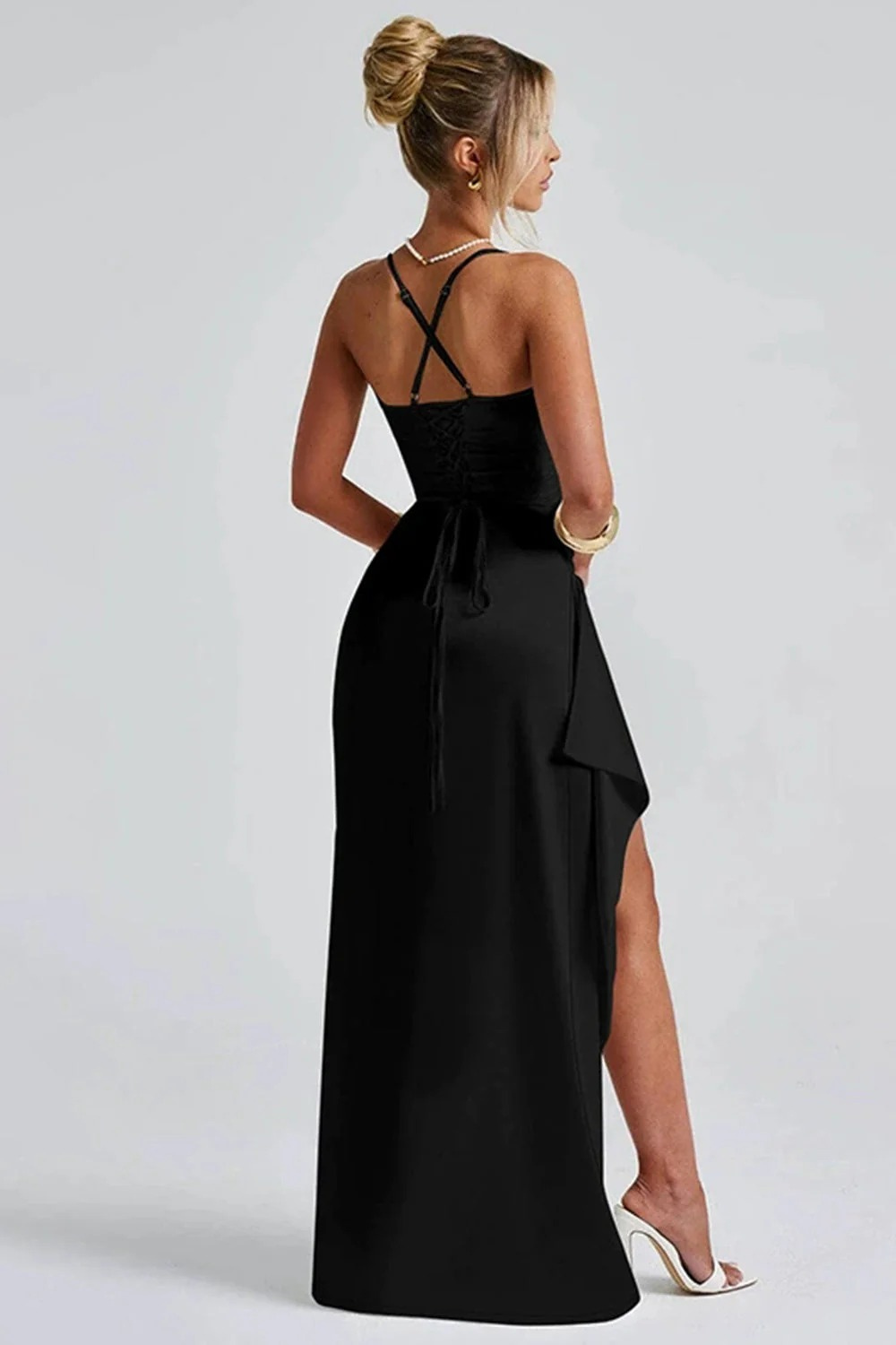Damen elegantes Kleid für Hochzeitsgäste mit Schlitz, stilvoll und festlich für besondere Anlässe.

