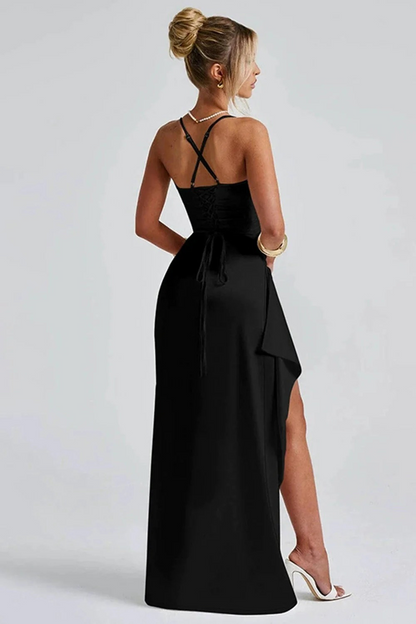 Damen elegantes Kleid für Hochzeitsgäste mit Schlitz, stilvoll und festlich für besondere Anlässe.

