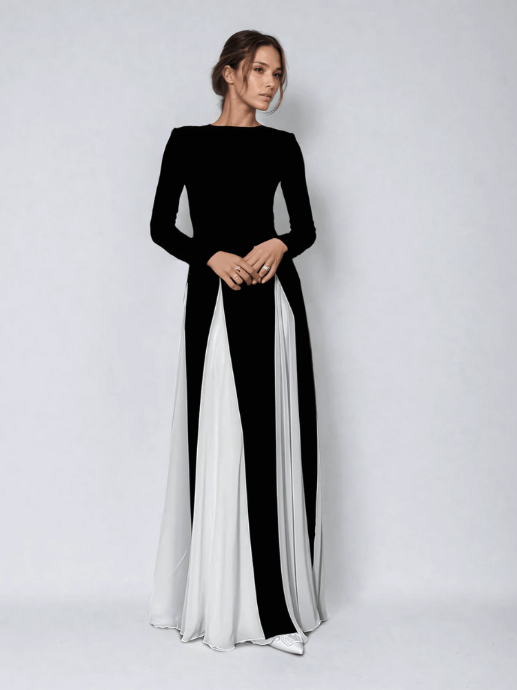 Damen elegantes langärmliges Vintage-Kleid in Maxi-Länge, ideal für festliche oder alltägliche Anlässe.