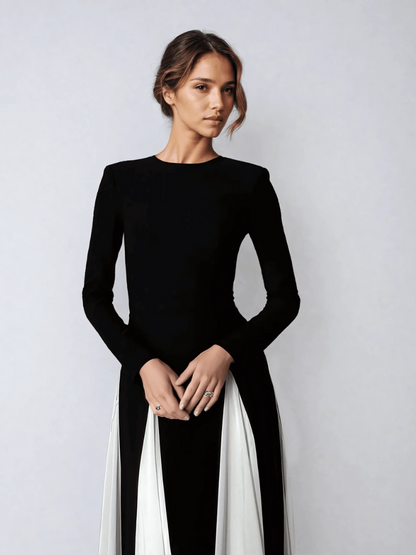 Damen elegantes langärmliges Vintage-Kleid in Maxi-Länge, ideal für festliche oder alltägliche Anlässe.