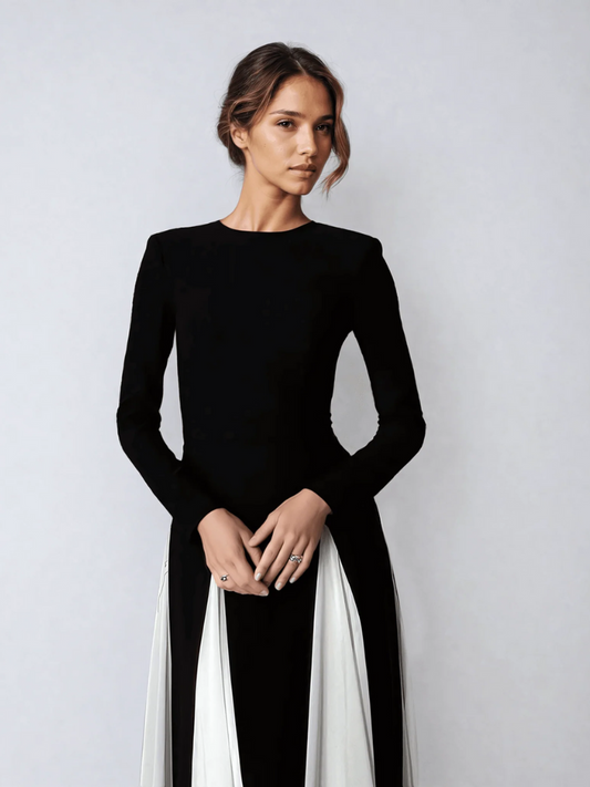 Damen elegantes langärmliges Vintage-Kleid in Maxi-Länge, ideal für festliche oder alltägliche Anlässe.