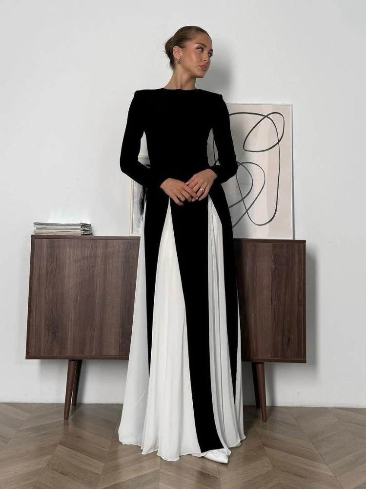 Damen elegantes langärmliges Vintage-Kleid in Maxi-Länge, ideal für festliche oder alltägliche Anlässe.