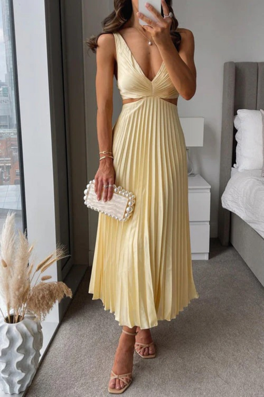 Damen elegantes plissiertes Partykleid Maxi für festliche Anlässe