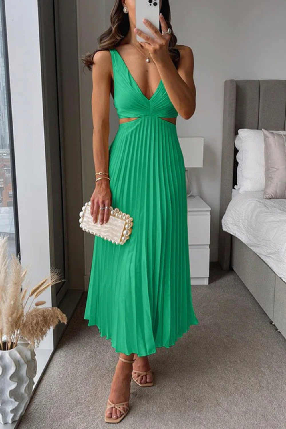 Damen elegantes plissiertes Partykleid Maxi für festliche Anlässe